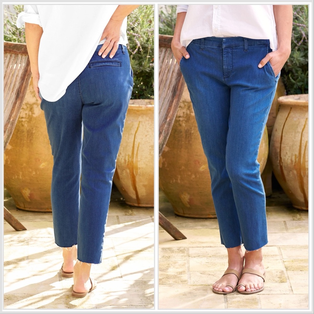 Frank & Eileen Wicklow Italian Chino Pants 1977 Blue Denim Wash 12 Cropped